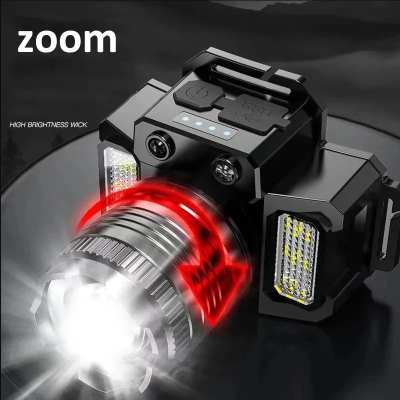 LED Sensor Headlamp Camping Search Light Front Head Lamp Rechargeable Powerful Lantern 