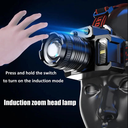 LED Sensor Headlamp Camping Search Light Front Head Lamp Rechargeable Powerful Lantern 