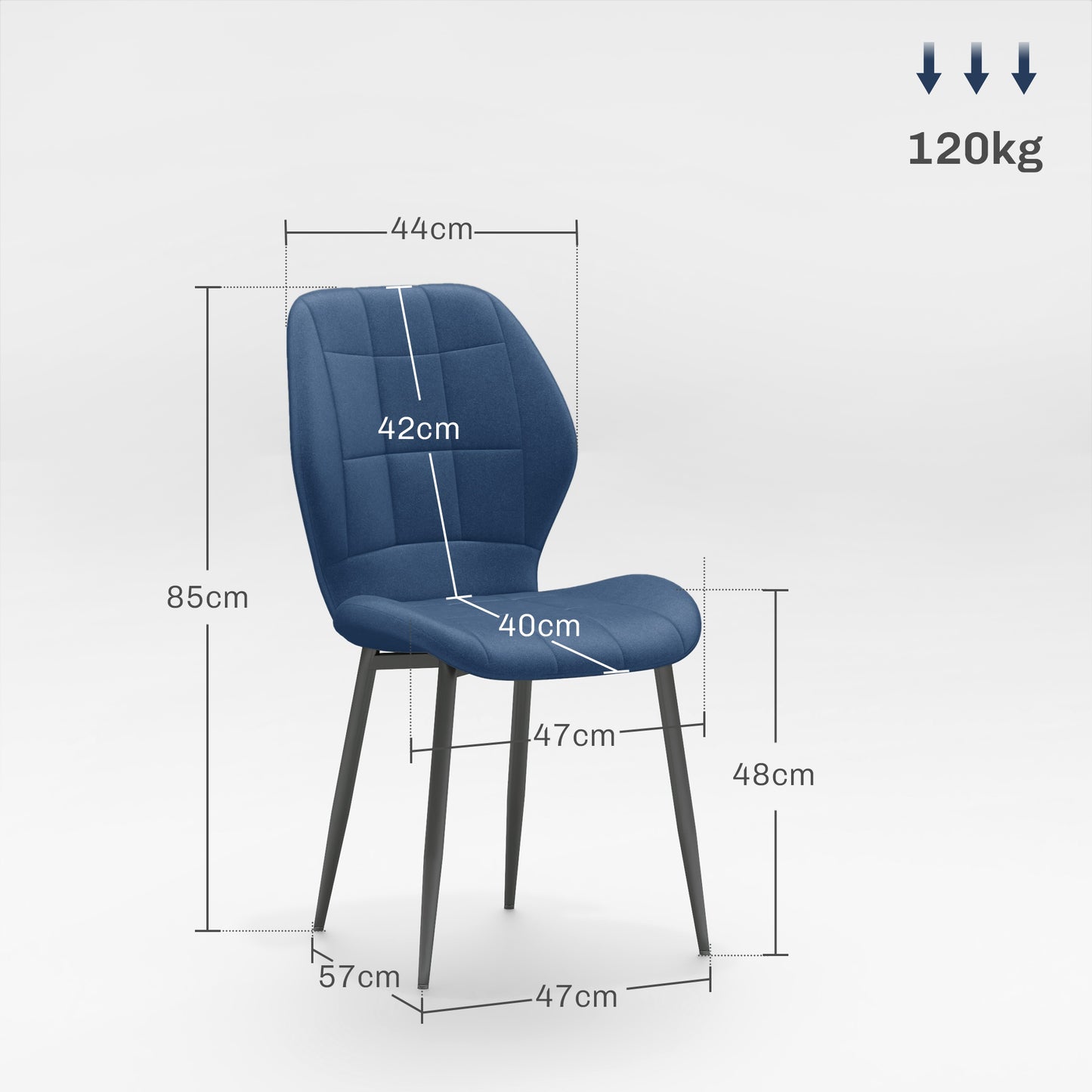 Set of Four Flannel Relaxed Tub Dining Kitchen Chairs - Dark Blue