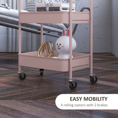 Three-Tier Steel Storage Trolley - Pink Or Blue