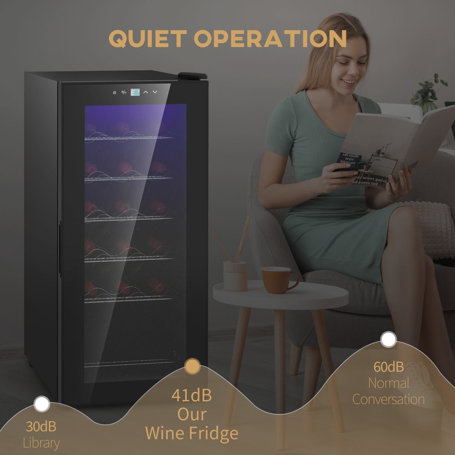 Freestanding Wine Fridge, 35cm Wide Undercounter Wine Cooler Fridge with Temperature Control, Digital Touch Screen, LED Light, Glass Door, 18 Bottles, 50 Litre Capacity, Black