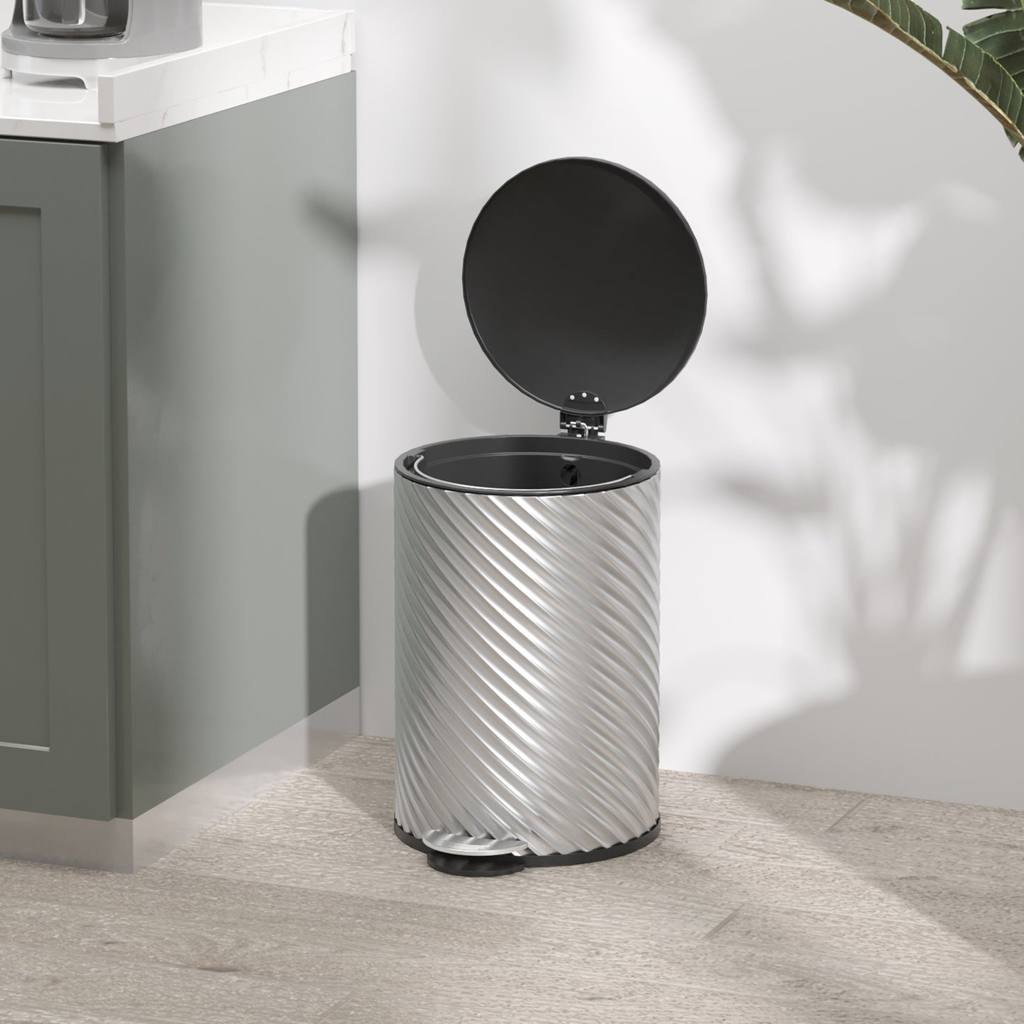 20 Litre Kitchen Bin, Stainless Steel Pedal Bin with Soft-close Lid, Fingerprint Proof Cylindrical Rubbish Bin with Foot Pedal,  Removable Bucket, Silver