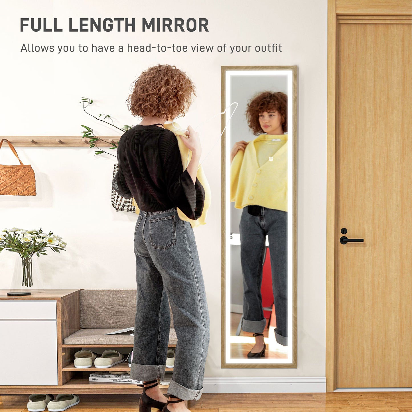 Full Length Mirror, with Adjustable Outer Light, Oak