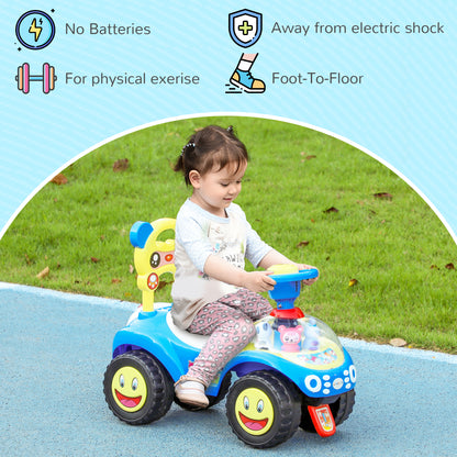 AIYAPLAY Foot to Floor Toddler Ride on Toy w/ Music, Light, Horn, Under Seat Storage, Anti-Over-Backwards Device, Blue / Pink