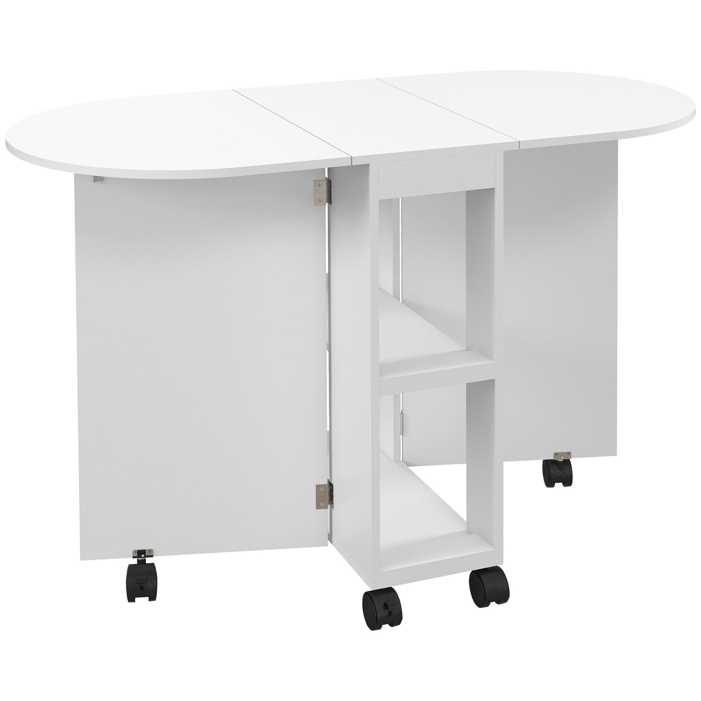 Four-Person Drop Leaf Dining Table, with Wheels - White