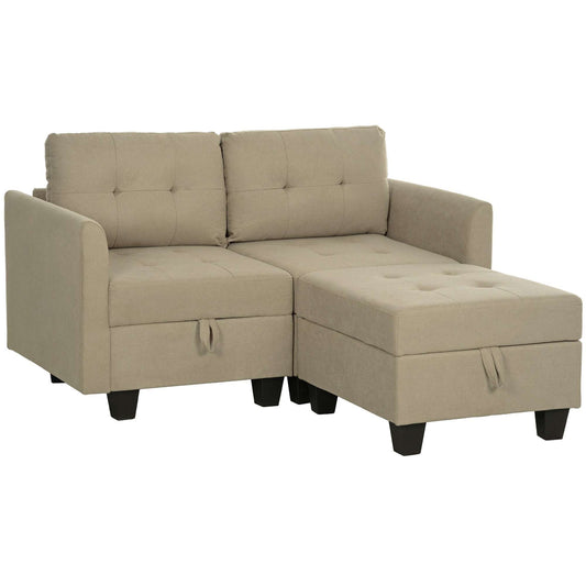 'L' Shape Modular Storage Sofa Couch Settee - Light Brown / Dark Grey