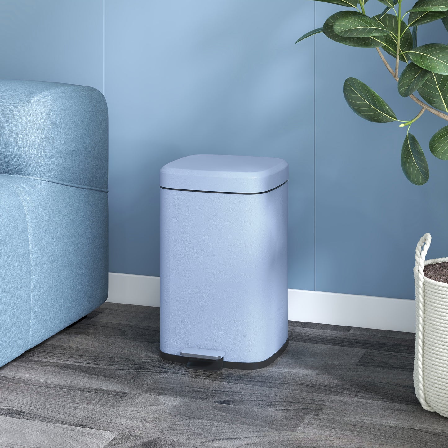 20 Litre Pedal Bin, Fingerprint Proof Kitchen Bin with Soft-close Lid, Metal Rubbish Bin with Foot Pedal and Removable Inner Bucket, Light Blue