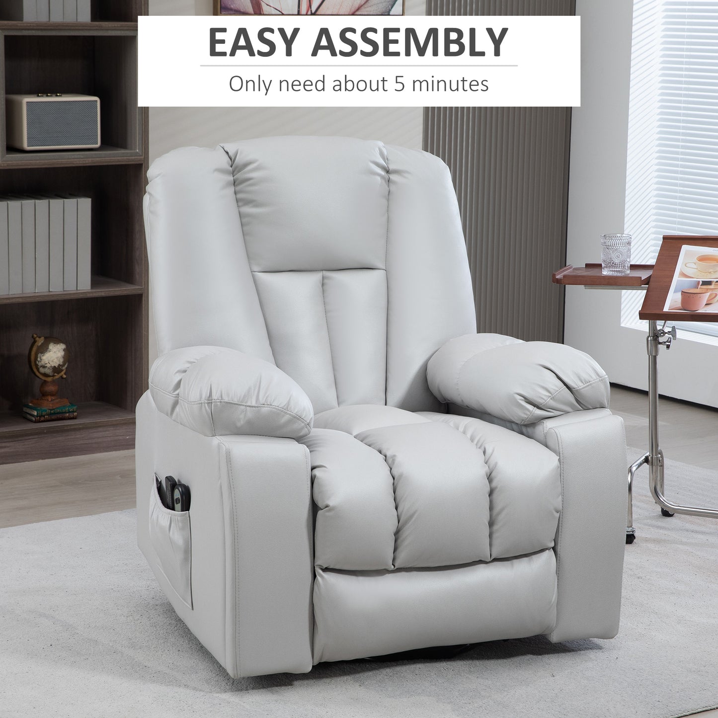 Lift Chair, Quick Assembly, Riser and Recliner Chair with Vibration Massage, Heat, Light Grey