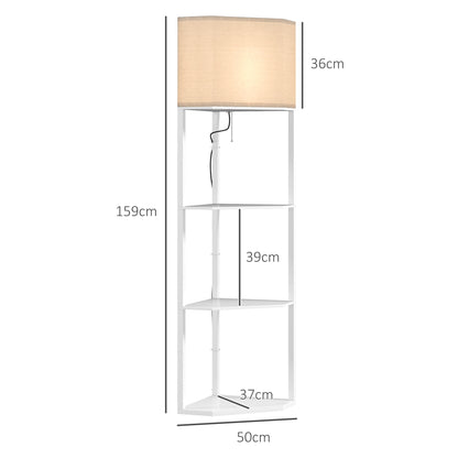 Corner Floor Lamp with Shelves, Tall Standing Lamps for Living Room, with Pull Chain Switch Bulb not Included, White