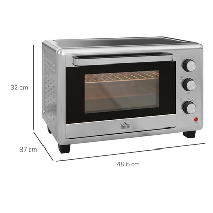 HOMCOM 30L 60-230℃ Mini Electric Oven, with Accessories - Silver Tone