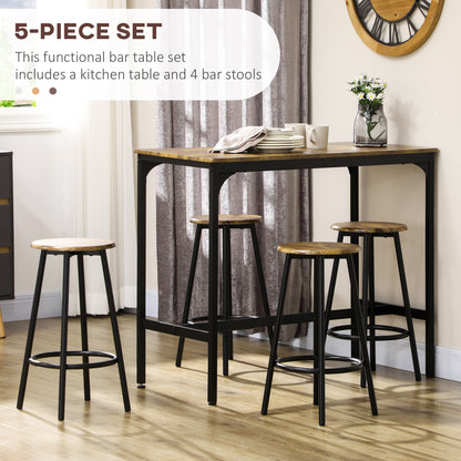 Five-Piece Industrial-Style Breakfast Bar Table Set - Brown/Black