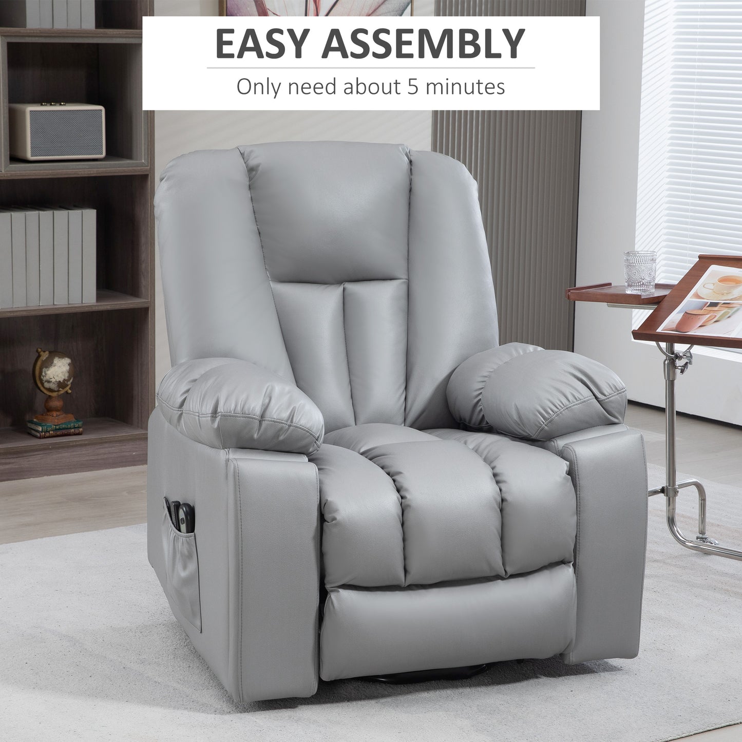 Lift Chair, Quick Assembly, Riser and Recliner Chair with Vibration Massage, Heat, Charcoal Grey