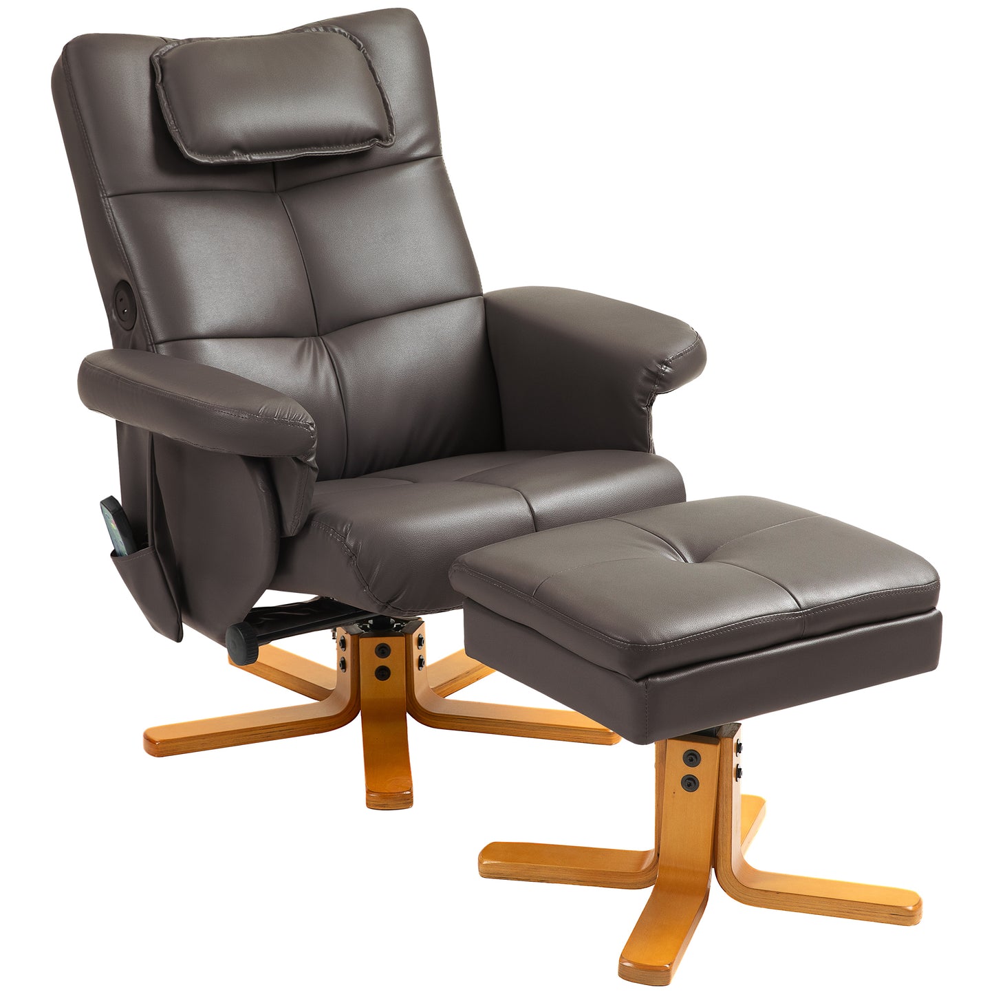 Faux Leather Massage Recliner Chair, with Storage Ottoman - Brown