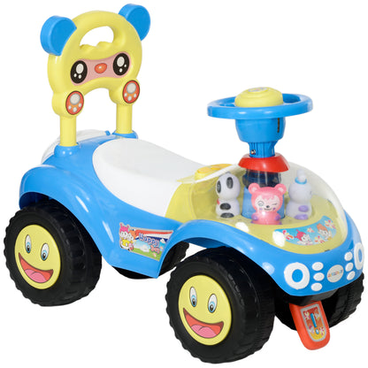 AIYAPLAY Foot to Floor Toddler Ride on Toy w/ Music, Light, Horn, Under Seat Storage, Anti-Over-Backwards Device, Blue / Pink