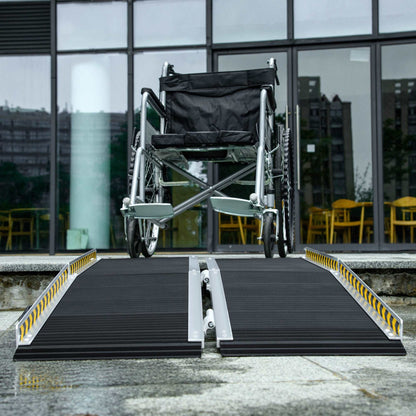 152L x 73Wcm, 272KG Capacity, Folding Aluminium Threshold Ramp w/ Non-Skid Surface, Transition Plates Above & Below for Steps