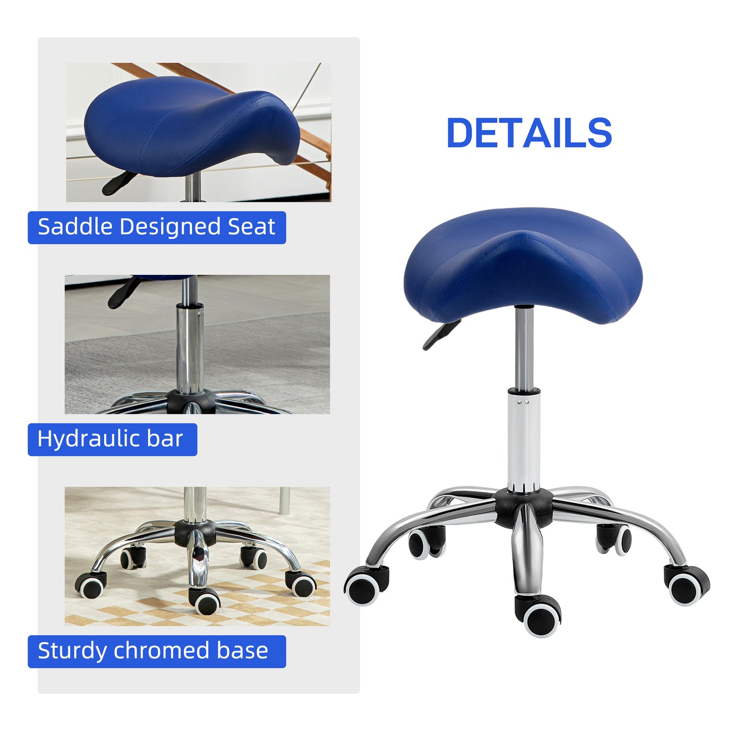 Saddle Stool, Height Adjustable Salon Chair for Massage Spa, Faux Leather