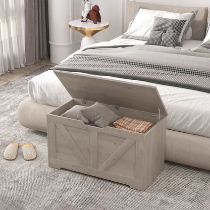 100L Home Storage Box, with Safety Hinges - Grey Wood-Effect