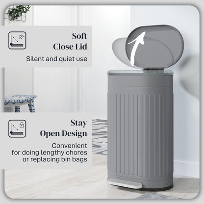 30 Litre Pedal Bin, Fingerprint Proof Kitchen Bin with Soft-close Lid, Metal Rubbish Bin with Foot Pedal and Removable Inner Bucket, Grey