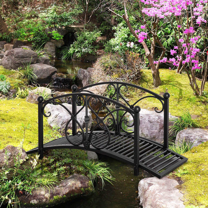 102L x 48W x 49H Classic Metal Garden Bridge with Safety Railings Arc Footbridge Decorative Pond  for Backyard Creek Stream, Black