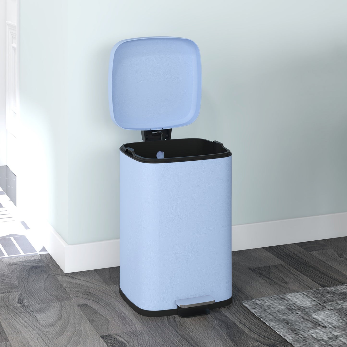 20 Litre Pedal Bin, Fingerprint Proof Kitchen Bin with Soft-close Lid, Metal Rubbish Bin with Foot Pedal and Removable Inner Bucket, Light Blue