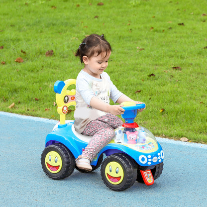 AIYAPLAY Foot to Floor Toddler Ride on Toy w/ Music, Light, Horn, Under Seat Storage, Anti-Over-Backwards Device, Blue / Pink