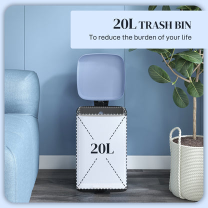 20 Litre Pedal Bin, Fingerprint Proof Kitchen Bin with Soft-close Lid, Metal Rubbish Bin with Foot Pedal and Removable Inner Bucket, Light Blue