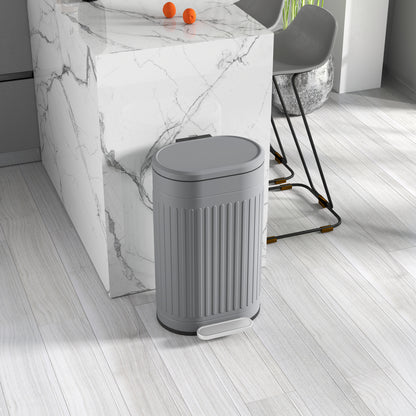 30 Litre Pedal Bin, Fingerprint Proof Kitchen Bin with Soft-close Lid, Metal Rubbish Bin with Foot Pedal and Removable Inner Bucket, Grey