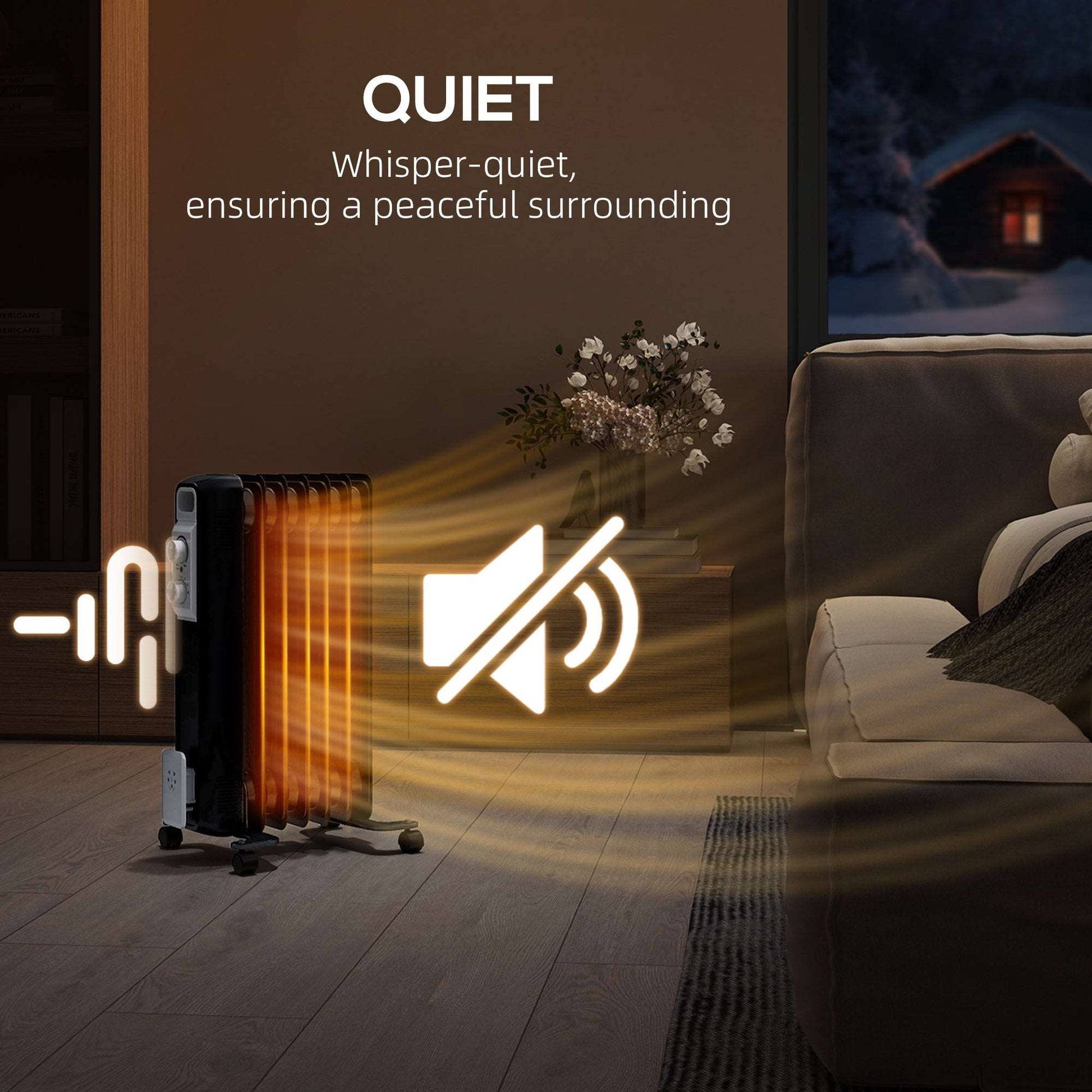 1500W Quiet Oil Filled Radiator, 7 Fin Energy Efficient Electric Heater W/ 3 Heat Settings, Adjustable Temperate Wheels, for Home