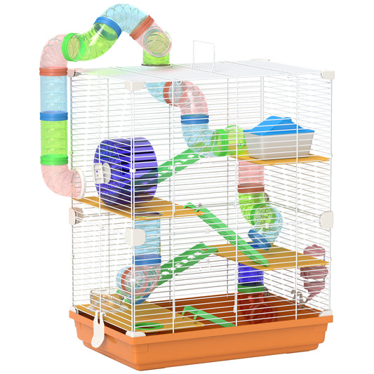 PawHut 5 Tier Hamster Cage Carrier Habitat With Exercise Wheels, Tunnel