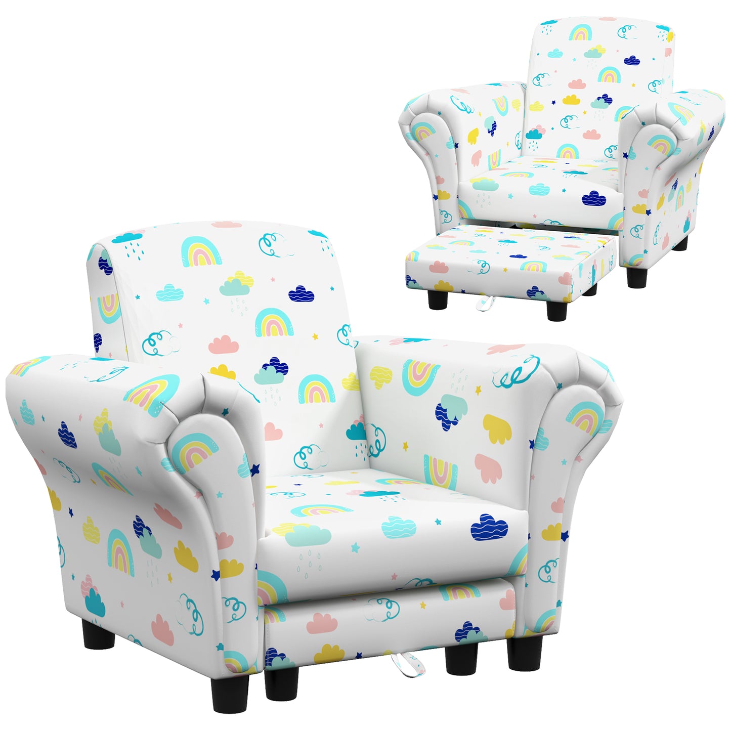 AIYAPLAY 2 Piece Kids Sofa Set with Cloud Design, Wooden Frame, for 1.5-3 Years Old, White