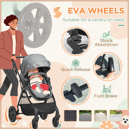 2 in 1 Lightweight Pushchair w/ Reversible Seat, Foldable Travel Baby Stroller w/ Fully Reclining From Birth to 3 Years, 5-point Harness Grey