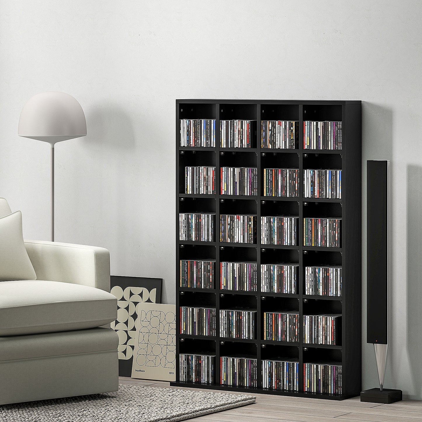 CD Storage Unit with Adjustable Shelves, 89 x 130.5 cm, Black