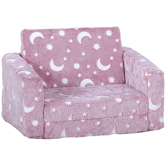 AIYAPLAY 2 in 1 Kids Foldable Chair with Glow in The Dark Stars Moon Design, Washable Cushion and Cover - Pink