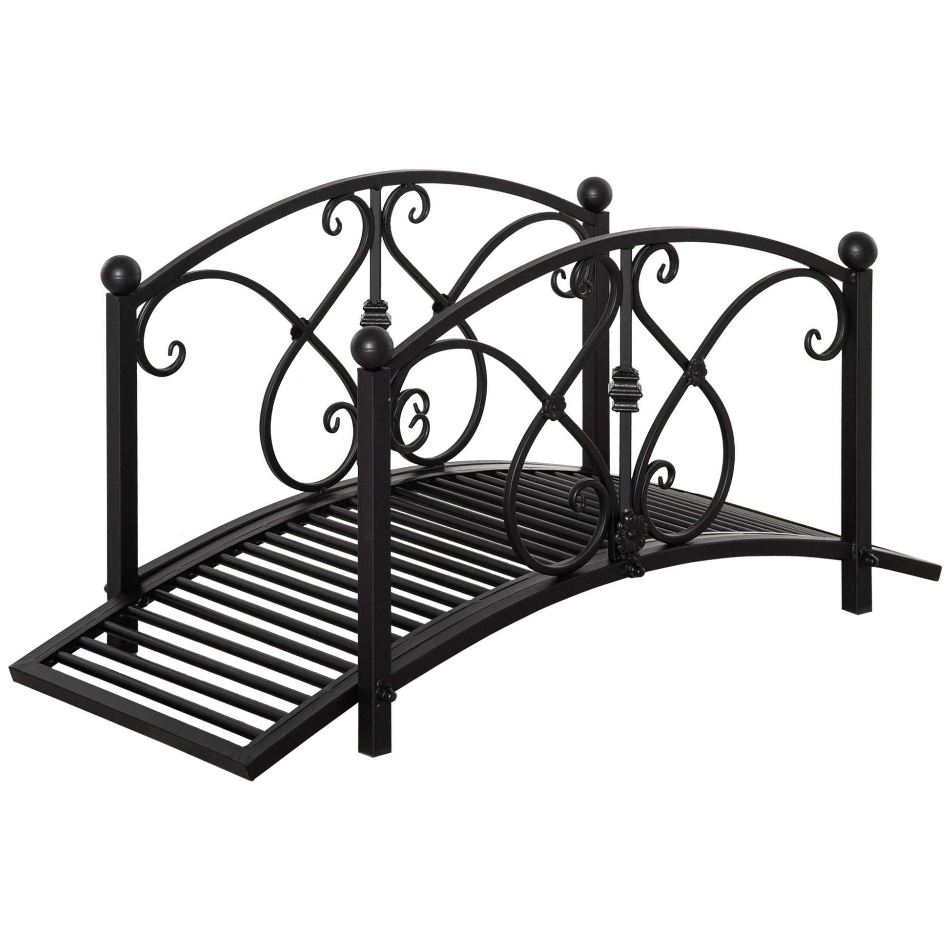 102L x 48W x 49H Classic Metal Garden Bridge with Safety Railings Arc Footbridge Decorative Pond  for Backyard Creek Stream, Black