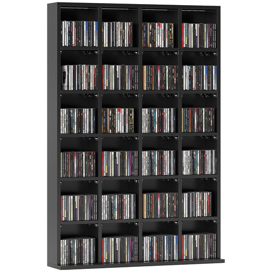 CD Storage Unit with Adjustable Shelves, 89 x 130.5 cm, Black