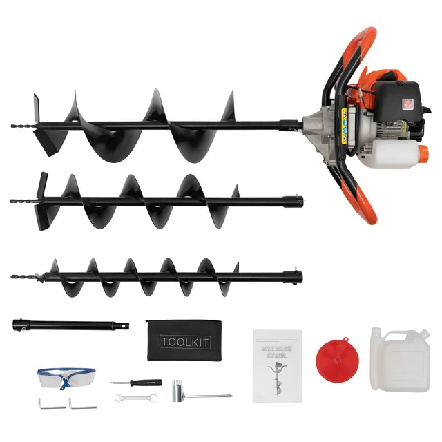 52cc Earth Auger Garden Power Floor Drill 2 Stroke Petrol Post Driller 3 Bits For Fence Post Hole Digger