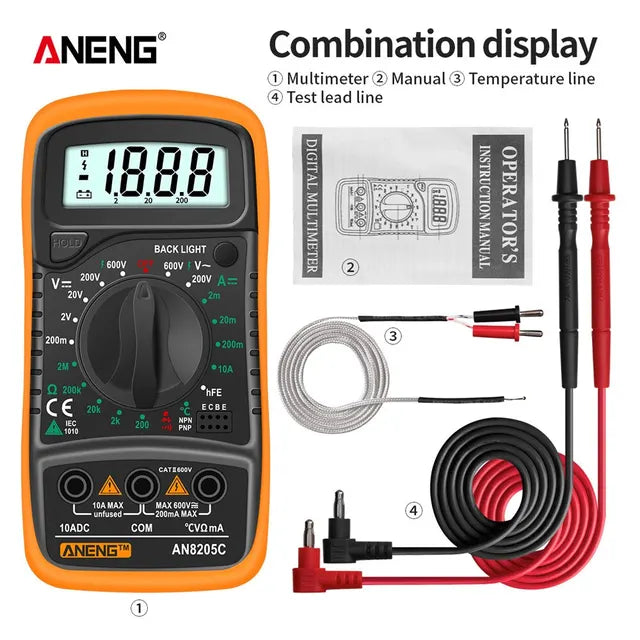 ANENG AN8205C Digital Multimeter AC/DC Ammeter Volt Ohm Multimeter Tester Meter With Thermocouple LCD Backlight Portable