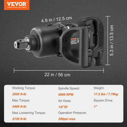 VEVOR Air Impact Wrench Up to 2730 ft-lbs Reverse Torque Output 1" Pneumatic Impact Gun for Heavy Duty Repairs and Maintenance