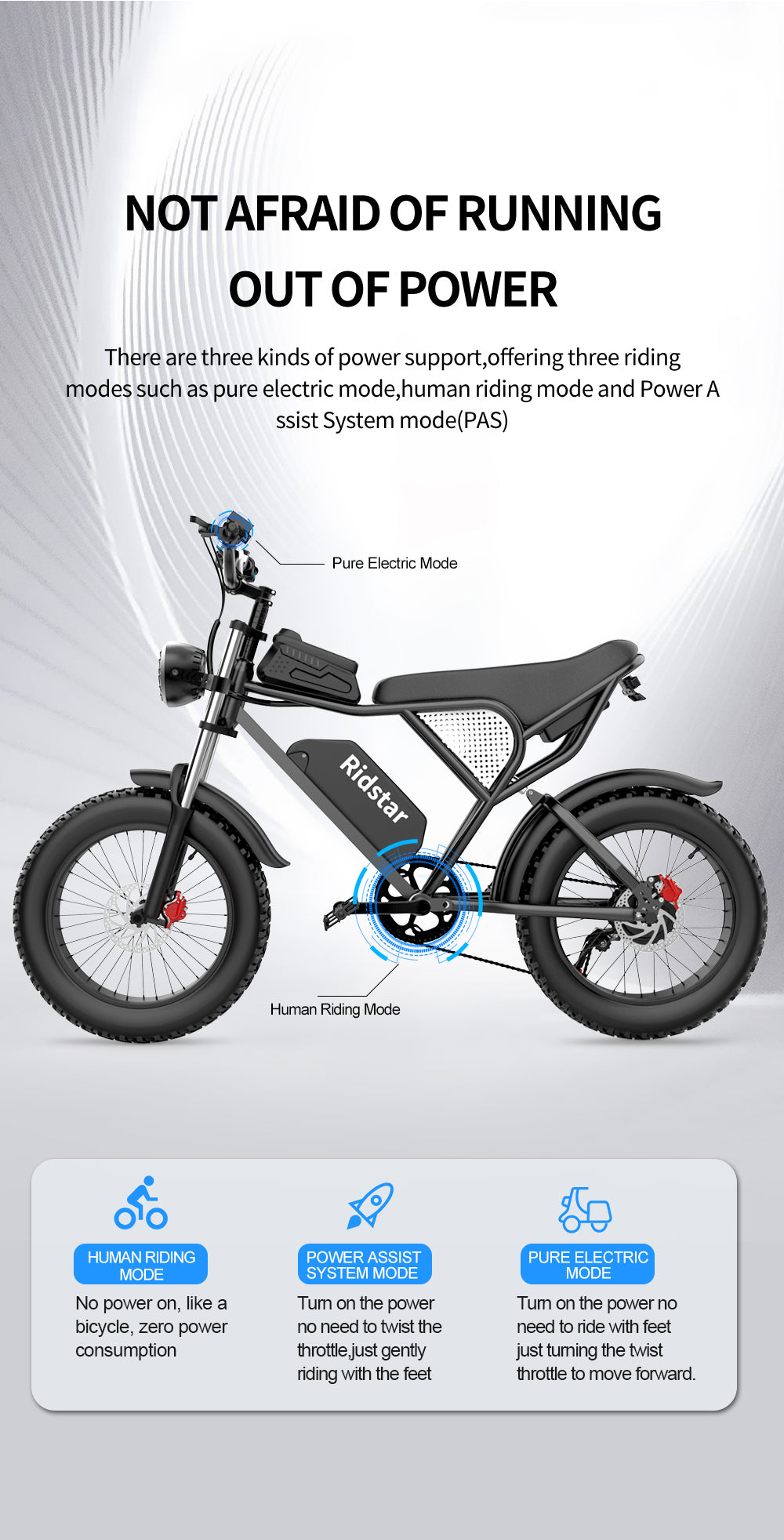 Ridstar Q20 1000W 48V 20'' Fat Tyre 20A Battery All Terrain Off-Road Electric Bike