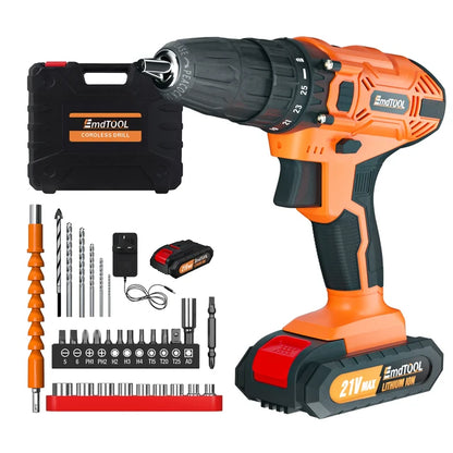 Cordless Driver 21V Battery Drill Electric Screwdriver Set 25+1 Torque Setting, 2 Speed, LED Light