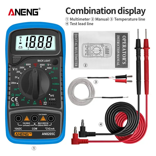 ANENG AN8205C Digital Multimeter AC/DC Ammeter Volt Ohm Multimeter Tester Meter With Thermocouple LCD Backlight Portable