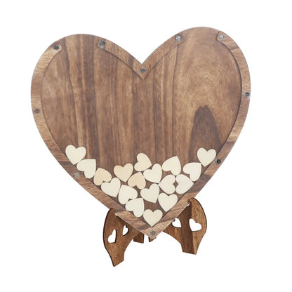 Wedding Guest Book Wooden 88 Pieces Heart-shaped Bracket Pastoral Wedding Storage Box Birthday Message Carving Carbonized Wood