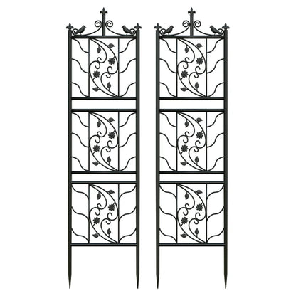 Set Of 2 Tall Thick Metal Garden Trellis Bird Leaf Grid Design Panel Climbing Plants Support