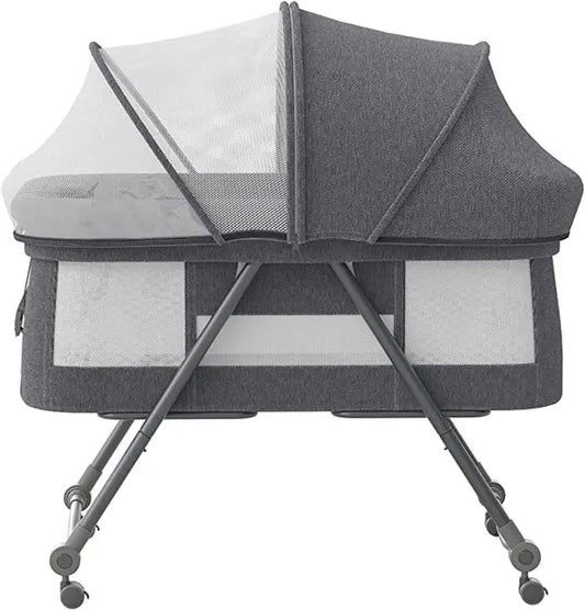 UBRAVOO Baby Grab-And-Go Travel Cot With Mattress & Silent Wheels Convertible Rocking Crib