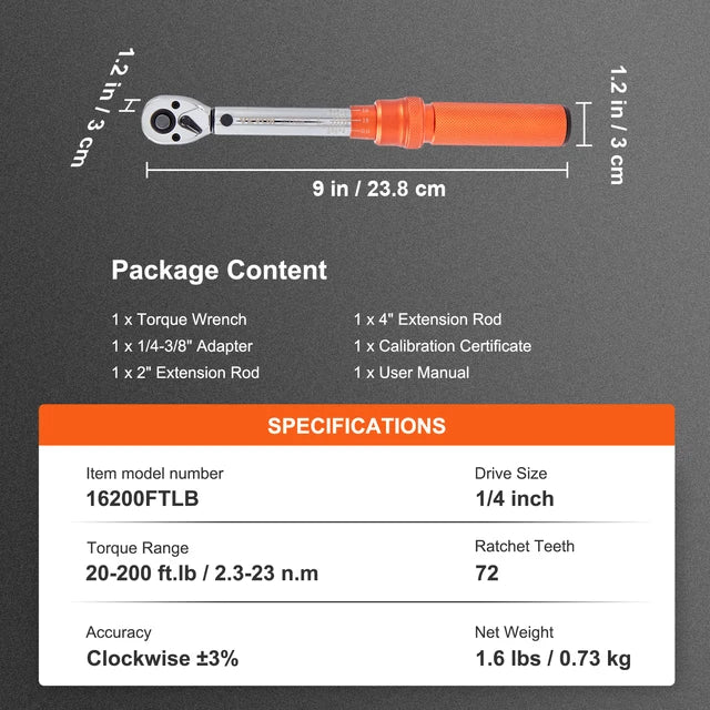 VEVOR 1/2" 1/4" 3/8" Mechanical Torque Wrench Rachet Set Precision Pointer Hand Tools  Mechanical Workshop Car Repair Tool