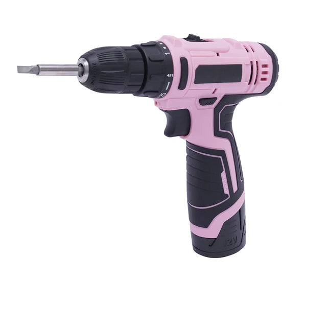 12 Volt Pink Electric 21 Piece Cordless Drill Set With Keyless Chuck & Battery For DIY Projects Drilling Wood / Metal