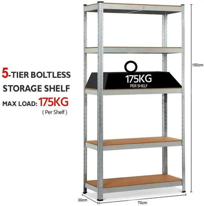 Heavy Duty 5 Tier Boltless Garage Shelving Unit Shed Warehouse Workshop Office Storage Shelves Metal Racking, Adjustable