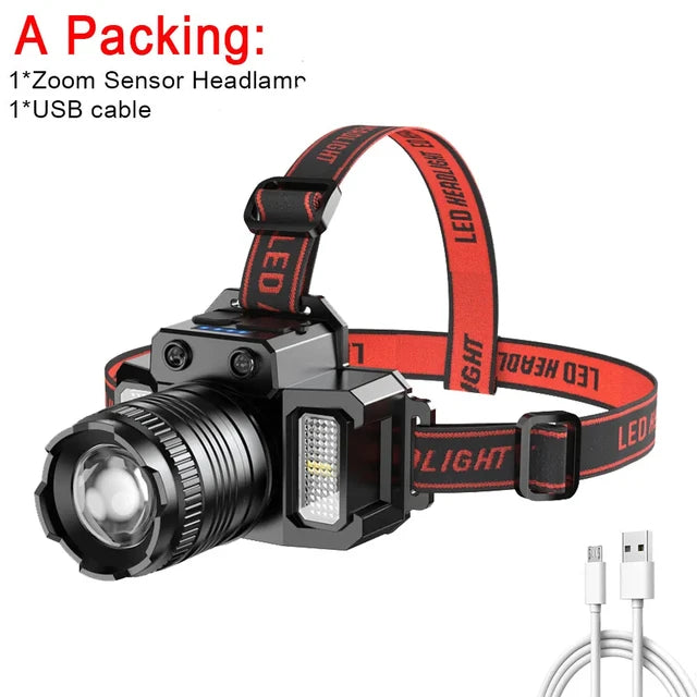 LED Sensor Headlamp Camping Search Light Front Head Lamp Rechargeable Powerful Lantern 