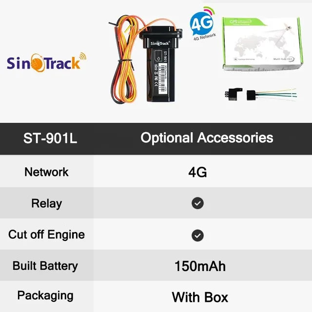 Sinotrack ST-901 GPS Vehicle Tracking Tracker Device For Motorcycle Car GSM SMS Locator With Real Live Time Tracking Boxed With Relay 4G