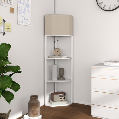 Corner Floor Lamp with Shelves, Tall Standing Lamps for Living Room, with Pull Chain Switch Bulb not Included, White